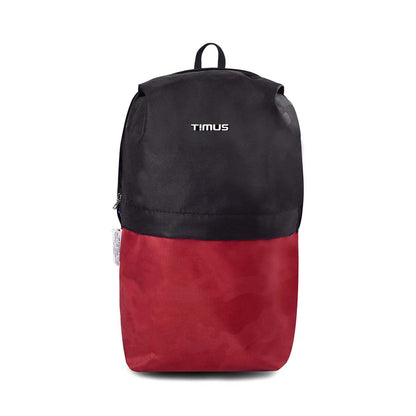 Front view of Timus Atomic Mini Backpack in grey and red colour with Timus brand logo.