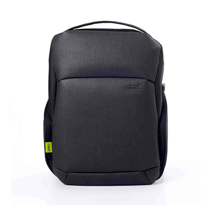 Front view of the black Madrid Laptop Backpack by Timus, showcasing its minimalist and professional design with subtle branding and a clean finish.